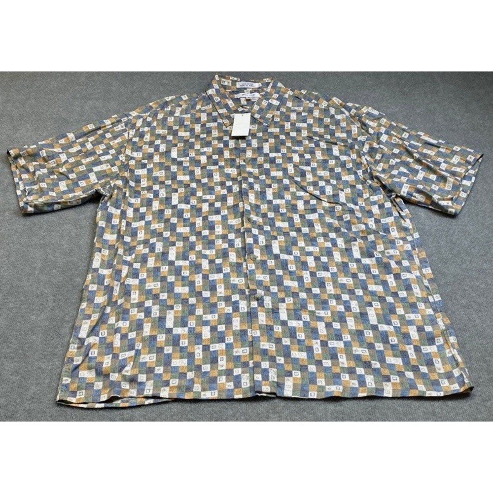 NWT Pierre Cardin Button Up Shirt Mens XL Multicolor Geometric Short Sleeve